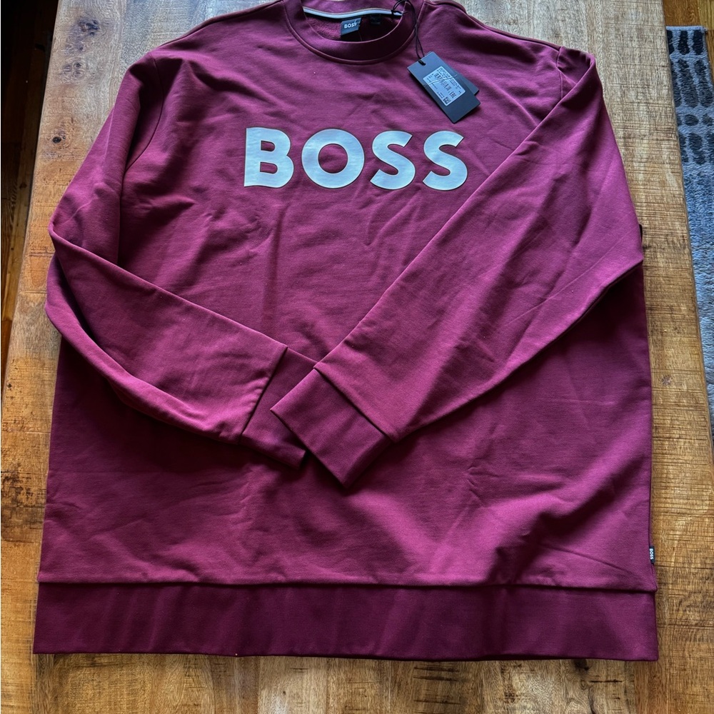Hugo Boss Men's Rich Burgundy SOLERI Crewneck 100% cotton pullover Sweater 5XT